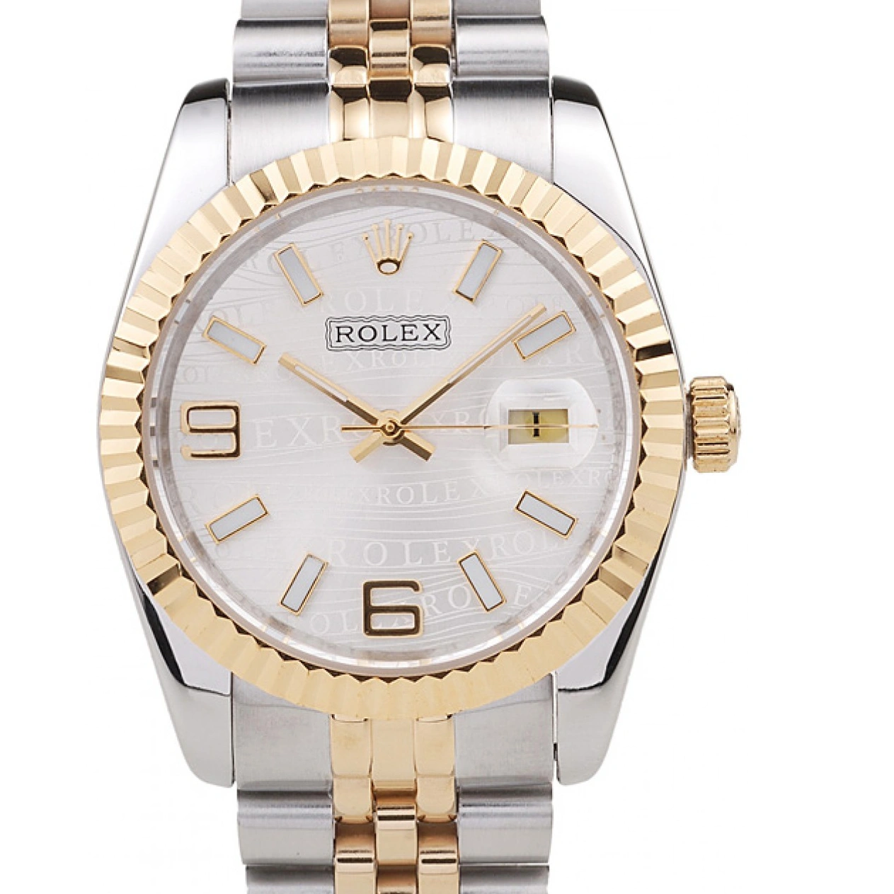 Tone Dial 98084 Stainless Two Plated Steel Gold DateJust 18k Rolex Silver 1028